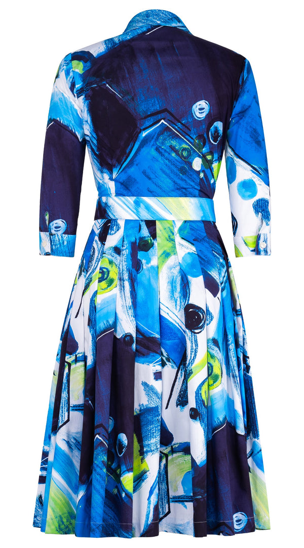 Audrey Dress #2 Shirt Collar 3/4 Sleeve Long Length Cotton Stretch (Bastera Painting)