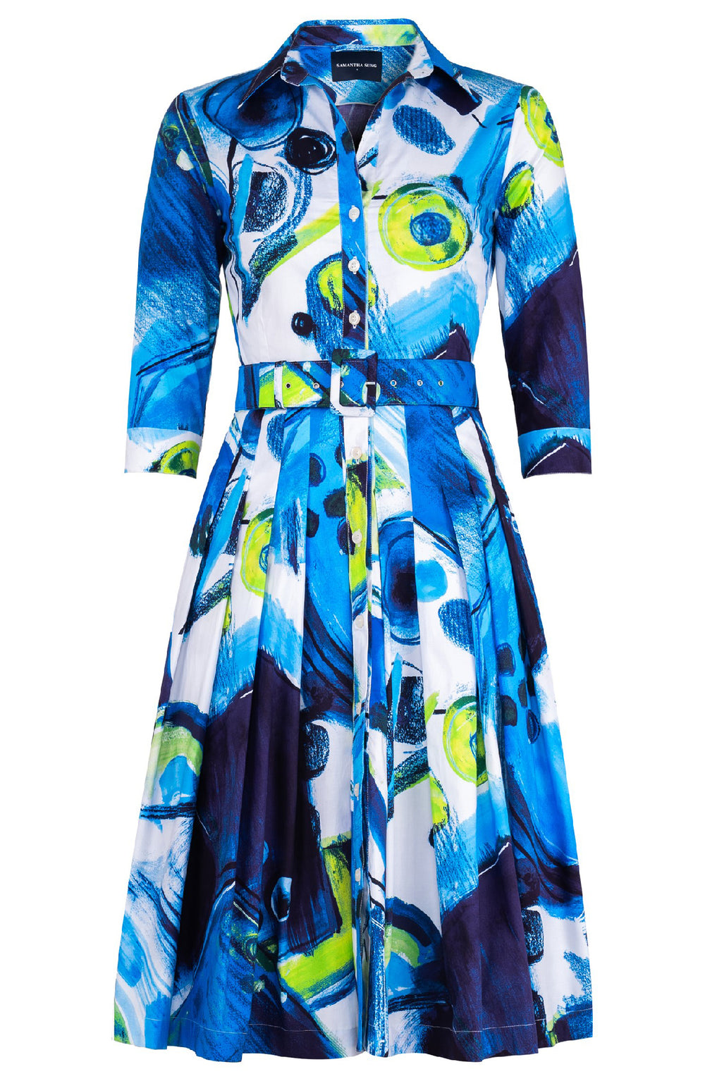 Audrey Dress #2 Shirt Collar 3/4 Sleeve Long Length Cotton Stretch (Bastera Painting)