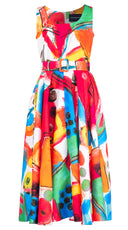 Abelia Dress U Neck Sleeveless Midi Length Silk Taffa (Bastera Painting)