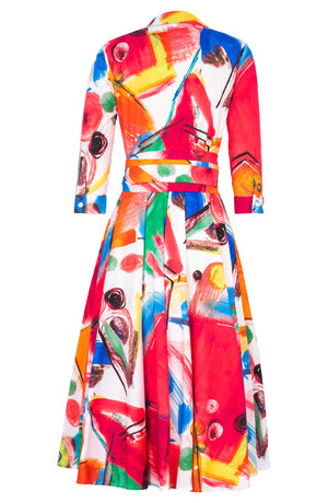 Gigi Dress Shirt Collar 3/4 Sleeve Midi Length Cotton Stretch (Bastera Painting)