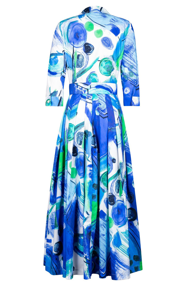Audrey Dress #2 Shirt Collar 3/4 Sleeve Tea Length Cotton Stretch (Bastera Painting)