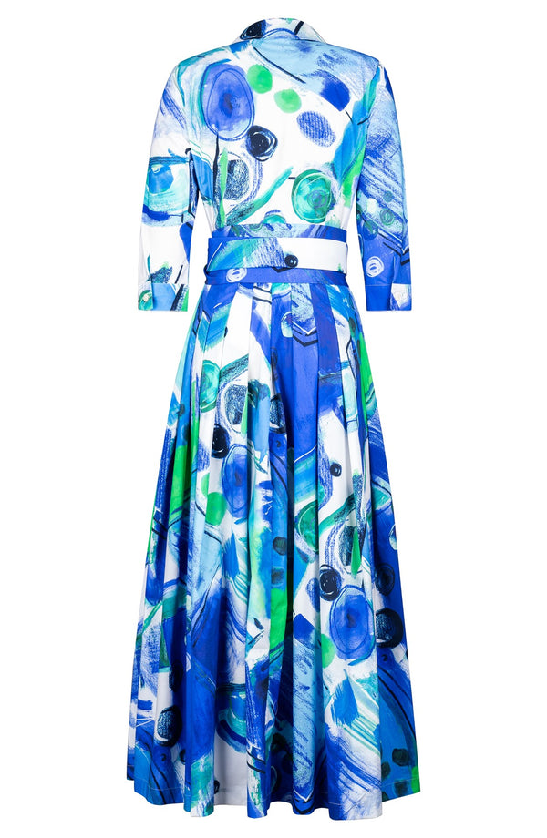 Audrey Dress #2 Shirt Collar 3/4 Sleeve Tea Length Cotton Stretch (Bastera Painting)