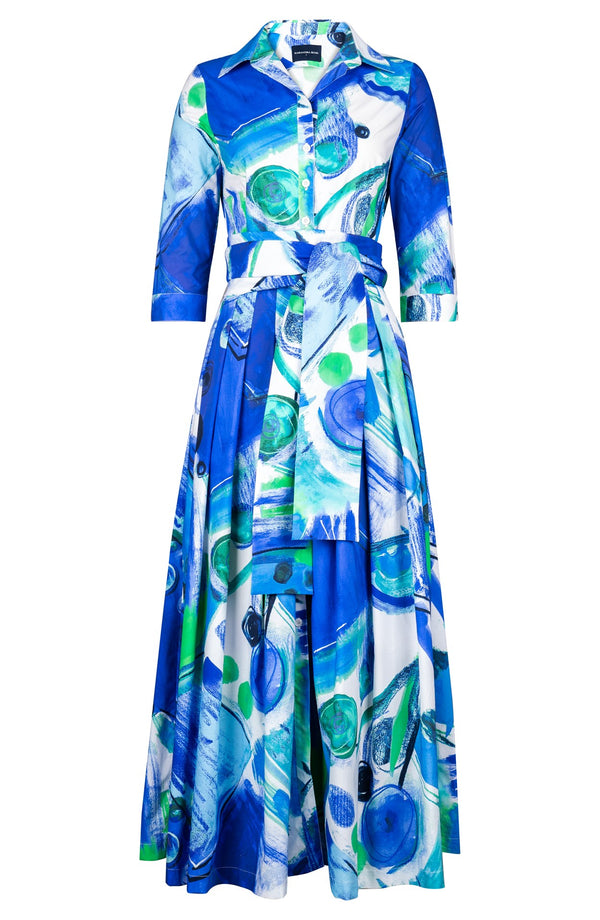Audrey Dress #2 Shirt Collar 3/4 Sleeve Tea Length Cotton Stretch (Bastera Painting)