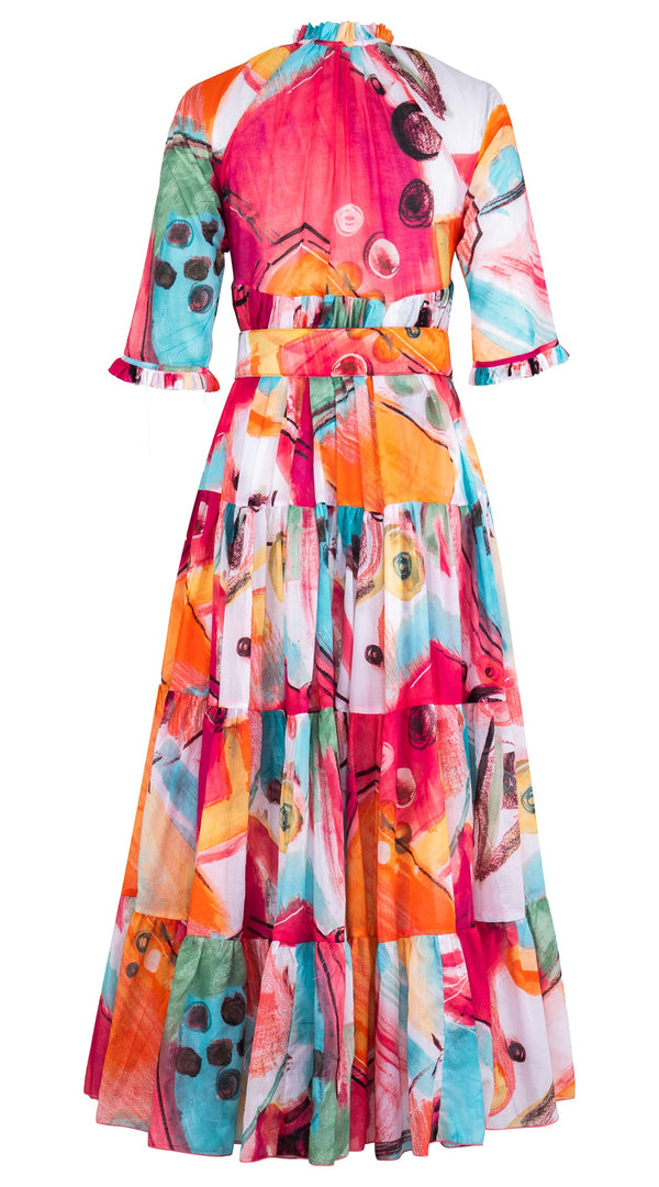 Eden Dress Crew Neck 3/4 Sleeve Maxi Length Cotton Musola (Bastera Painting)