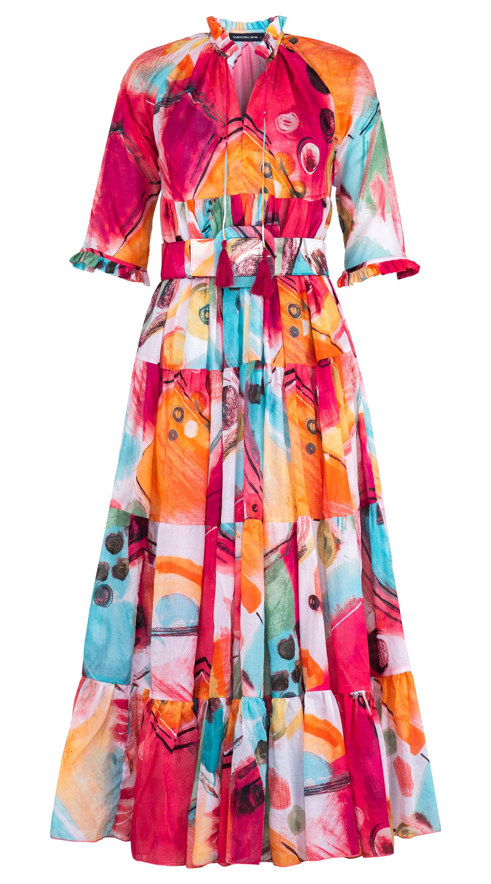 Eden Dress Crew Neck 3/4 Sleeve Maxi Length Cotton Musola (Bastera Painting)