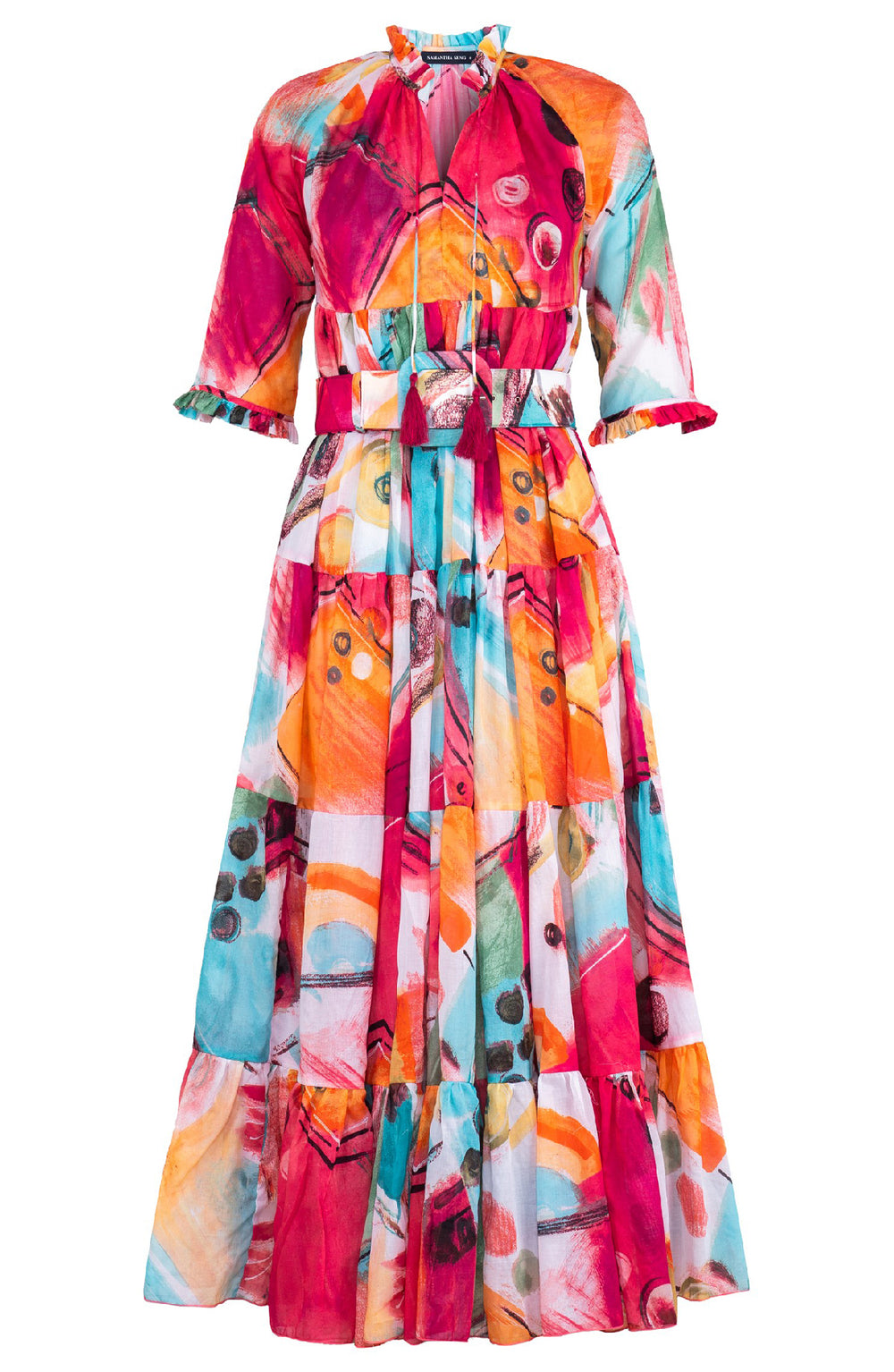 Eden Dress Crew Neck 3/4 Sleeve Maxi Length Cotton Musola (Bastera Painting)