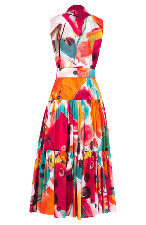 Emma Dress Shirt Collar Sleeveless Midi Plus Length Cotton Musola (Bastera Painting)
