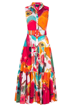 Emma Dress Shirt Collar Sleeveless Midi Plus Length Cotton Musola (Bastera Painting)