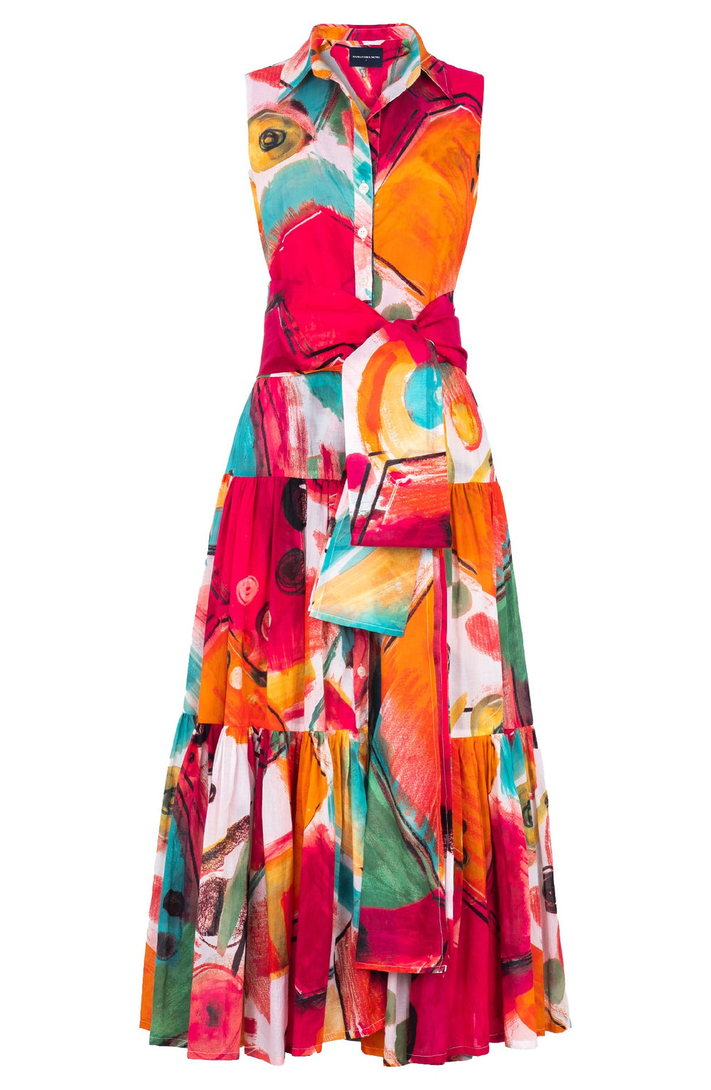 Emma Dress Shirt Collar Sleeveless Midi Plus Length Cotton Musola (Bastera Painting)