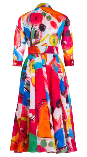 Aster Dress Shirt Collar 3/4 Sleeve Midi Length Ramie (Bastera Painting)