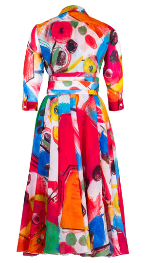 Aster Dress Shirt Collar 3/4 Sleeve Midi Length Ramie (Bastera Painting)