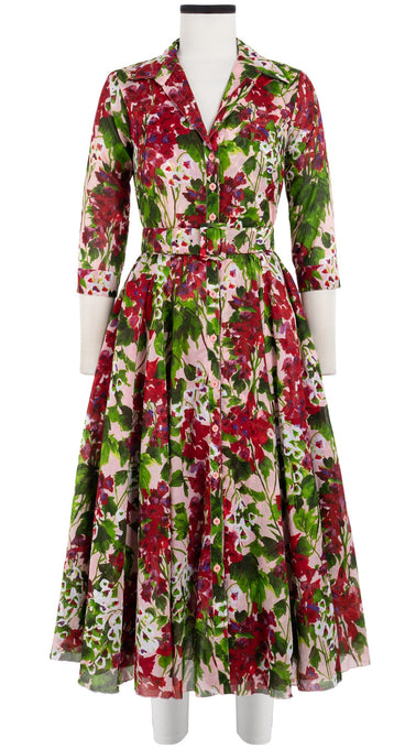 Avenue Dress Shirt Collar 3/4 Sleeve Midi Length Cotton Musola (Bell Flower New)