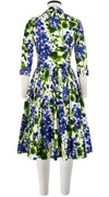 Audrey Dress #2 Shirt Collar 3/4 Sleeve Long Length Cotton Stretch (Bell Flower New)