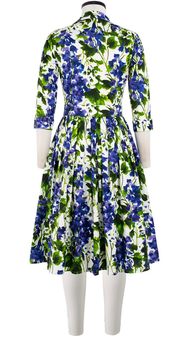 Audrey Dress #2 Shirt Collar 3/4 Sleeve Long Length Cotton Stretch (Bell Flower New)