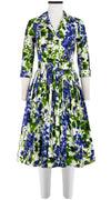 Audrey Dress #2 Shirt Collar 3/4 Sleeve Long Length Cotton Stretch (Bell Flower New)