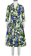 Audrey Dress #2 Shirt Collar 3/4 Sleeve Long Length Cotton Stretch (Bell Flower New)