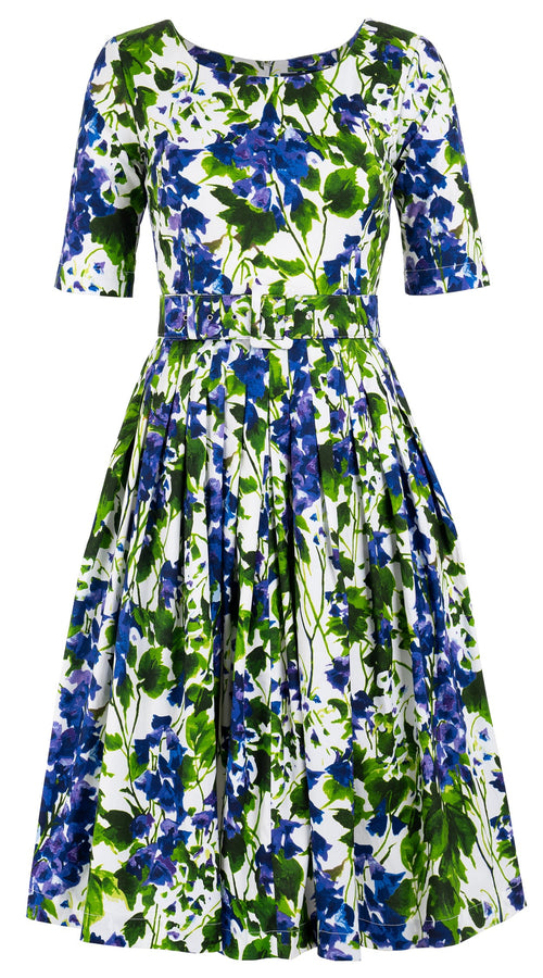 Florance Dress #2 Boat Neck 1/2 Sleeve Long Length Cotton Stretch (Bell Flower New)