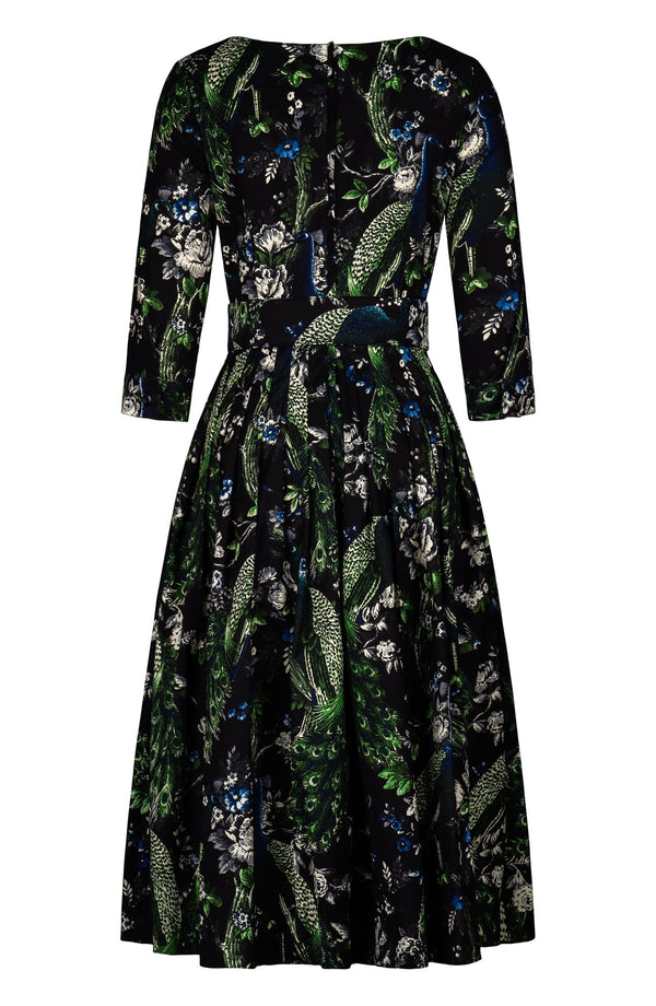 Florance Dress Boat Neck 3/4 Sleeve Midi Length Cotton Stretch (Belvedere Peacock)
