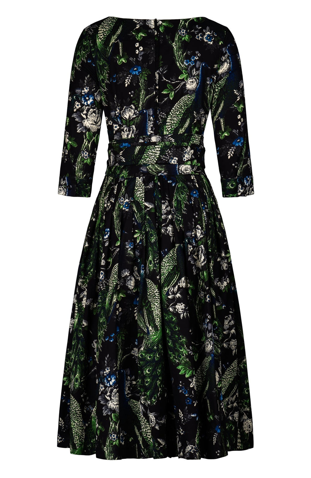 Florance Dress Boat Neck 3/4 Sleeve Midi Length Cotton Stretch (Belvedere Peacock)
