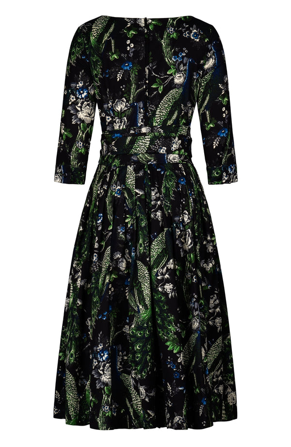 Florance Dress Boat Neck 3/4 Sleeve Midi Length Cotton Stretch (Belvedere Peacock)