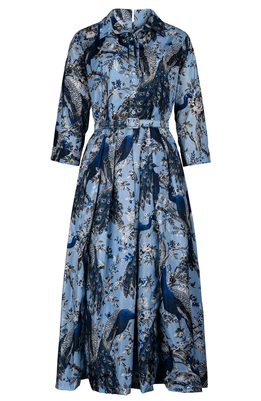 Laurent Dress Shirt Collar 3/4 Sleeve Midi Plus Length Poliamide Taffta (Belvedere Peacock)