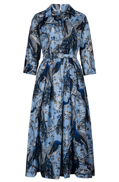 Laurent Dress Shirt Collar 3/4 Sleeve Midi Plus Length Poliamide Taffta (Belvedere Peacock)
