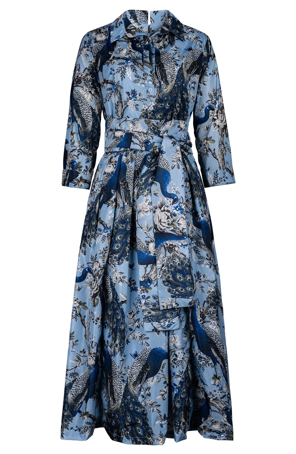 Laurent Dress Shirt Collar 3/4 Sleeve Midi Plus Length Poliamide Taffta (Belvedere Peacock)