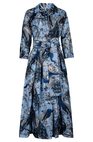 Laurent Dress Shirt Collar 3/4 Sleeve Midi Plus Length Poliamide Taffta (Belvedere Peacock)