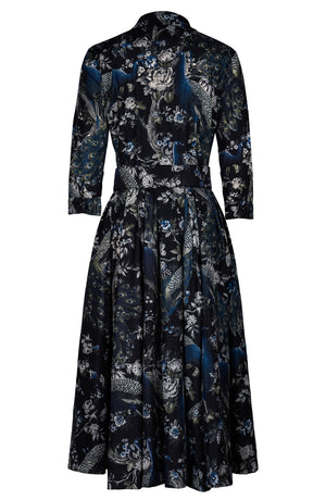 Laurent Dress Shirt Collar 3/4 Sleeve Midi Length Poliamide Taffta (Belvedere Peacock)