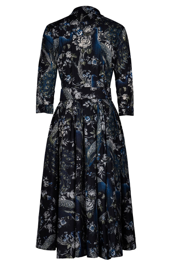 Laurent Dress Shirt Collar 3/4 Sleeve Midi Length Poliamide Taffta (Belvedere Peacock)