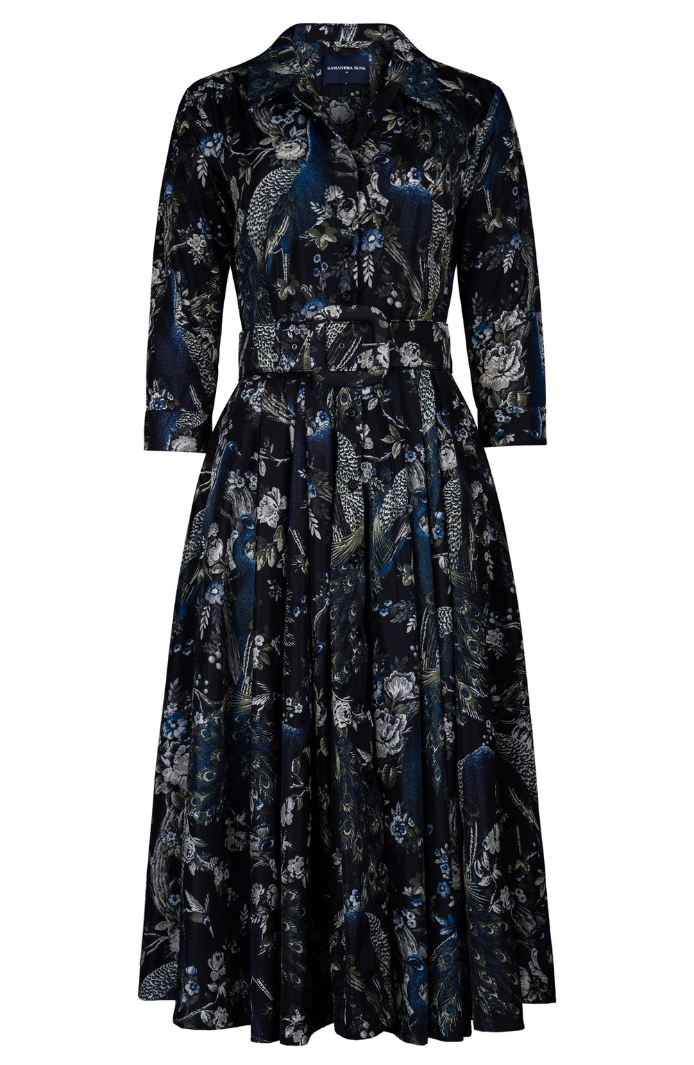 Laurent Dress Shirt Collar 3/4 Sleeve Midi Length Poliamide Taffta (Belvedere Peacock)