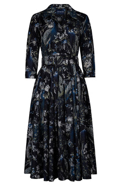 Laurent Dress Shirt Collar 3/4 Sleeve Midi Length Poliamide Taffta (Belvedere Peacock)