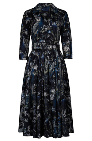 Laurent Dress Shirt Collar 3/4 Sleeve Midi Length Poliamide Taffta (Belvedere Peacock)