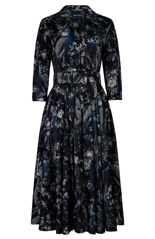Laurent Dress Shirt Collar 3/4 Sleeve Midi Length Poliamide Taffta (Belvedere Peacock)