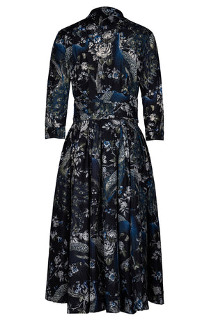 Laurent Dress Shirt Collar 3/4 Sleeve Midi Length Poliamide Taffta (Belvedere Peacock)