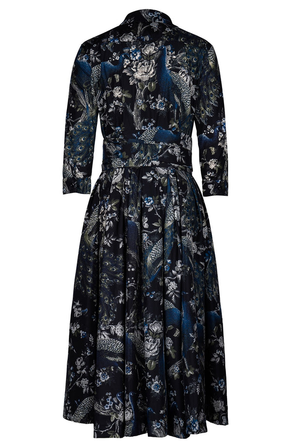 Laurent Dress Shirt Collar 3/4 Sleeve Midi Length Poliamide Taffta (Belvedere Peacock)