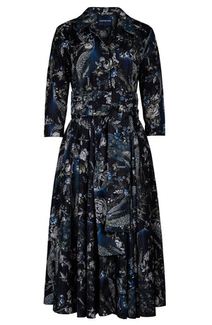 Laurent Dress Shirt Collar 3/4 Sleeve Midi Length Poliamide Taffta (Belvedere Peacock)