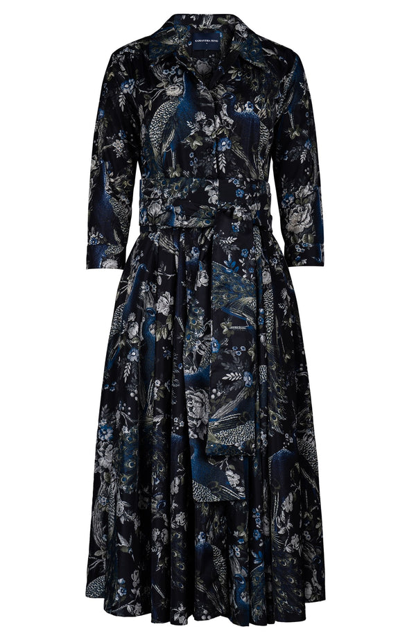 Laurent Dress Shirt Collar 3/4 Sleeve Midi Length Poliamide Taffta (Belvedere Peacock)