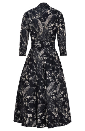 Samantha Dress Shirt Collar 3/4 Sleeve Midi Length Poliamide Taffta (Belvedere Peacock)