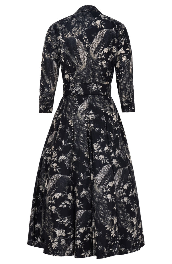 Samantha Dress Shirt Collar 3/4 Sleeve Midi Length Poliamide Taffta (Belvedere Peacock)