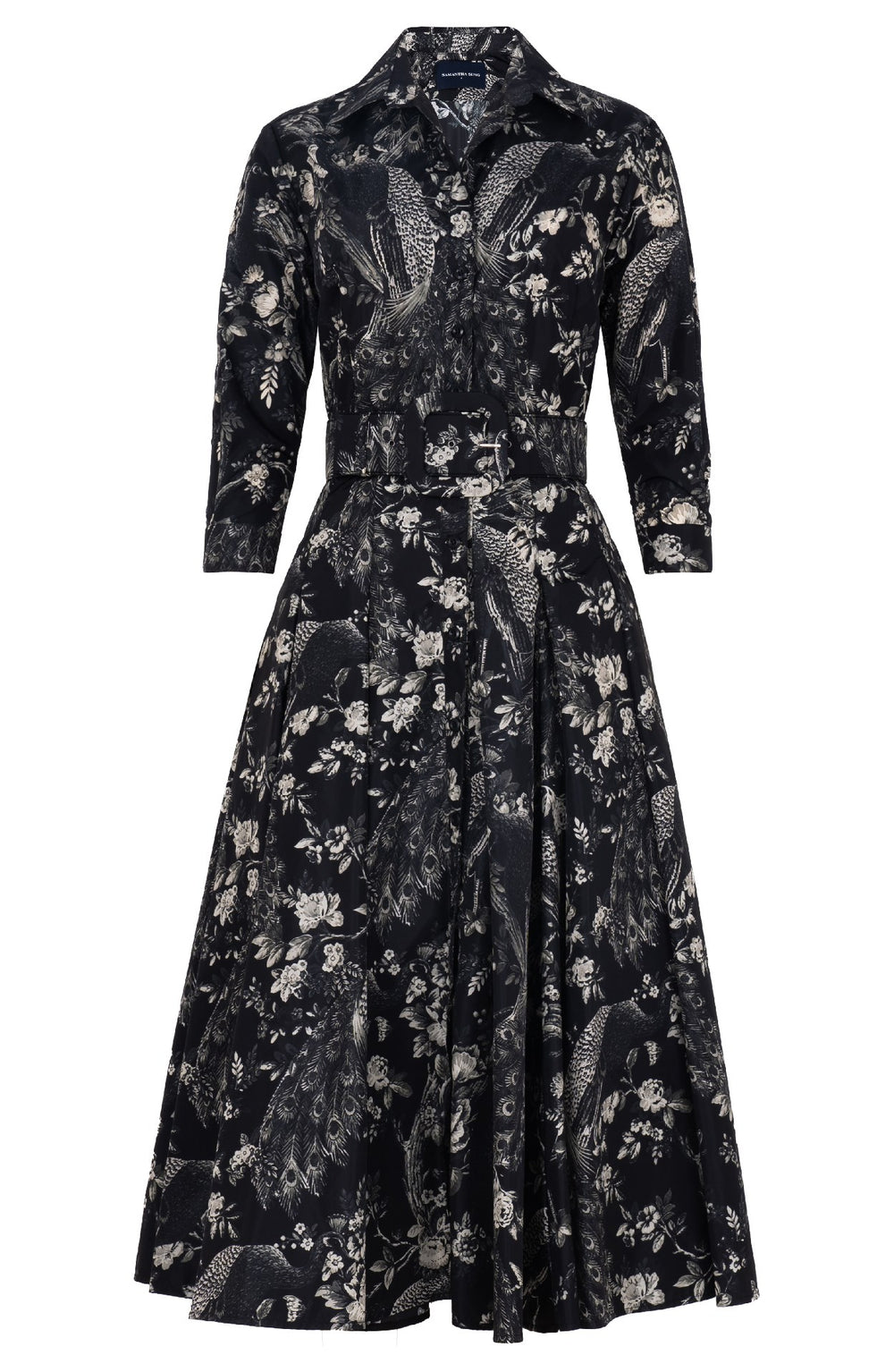 Samantha Dress Shirt Collar 3/4 Sleeve Midi Length Poliamide Taffta (Belvedere Peacock)