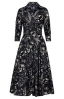 Samantha Dress Shirt Collar 3/4 Sleeve Midi Length Poliamide Taffta (Belvedere Peacock)