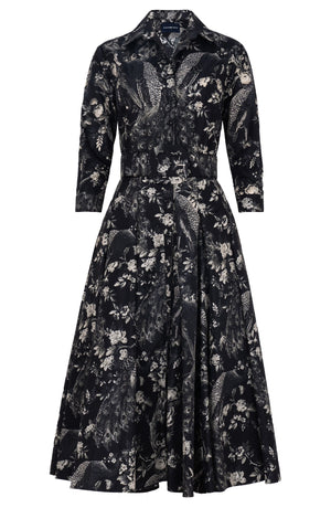 Samantha Dress Shirt Collar 3/4 Sleeve Midi Length Poliamide Taffta (Belvedere Peacock)