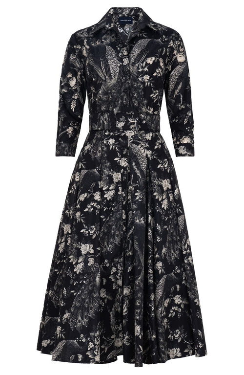 Samantha Dress Shirt Collar 3/4 Sleeve Midi Length Poliamide Taffta (Belvedere Peacock)