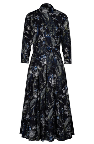 Samantha Dress Shirt Collar 3/4 Sleeve Midi Length Poliamide Taffta (Belvedere Peacock)