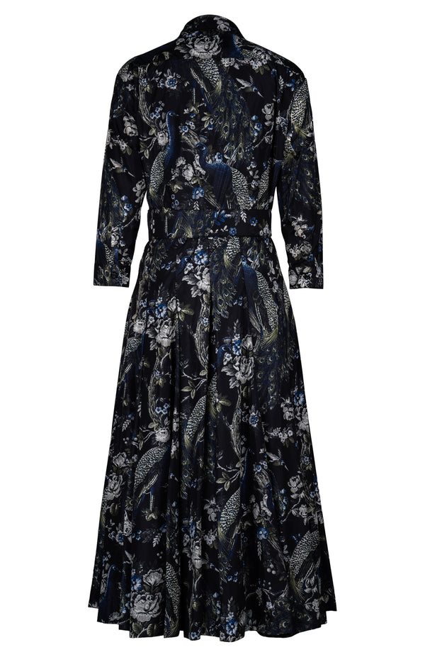 Samantha Dress Shirt Collar 3/4 Sleeve Midi Length Poliamide Taffta (Belvedere Peacock)