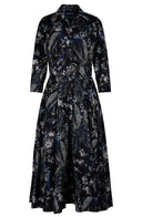 Samantha Dress Shirt Collar 3/4 Sleeve Midi Length Poliamide Taffta (Belvedere Peacock)