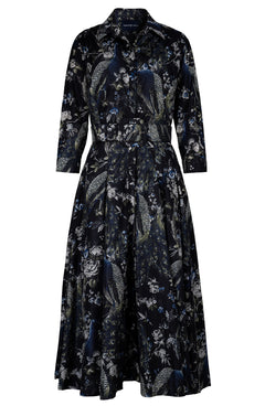 Samantha Dress Shirt Collar 3/4 Sleeve Midi Length Poliamide Taffta (Belvedere Peacock)