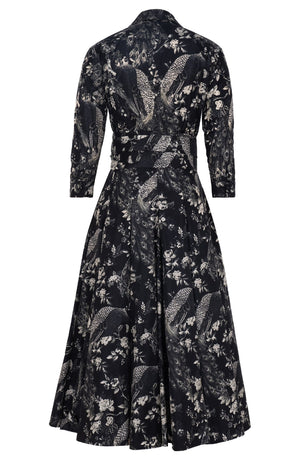 Samantha Dress Shirt Collar 3/4 Sleeve Midi Length Poliamide Taffta (Belvedere Peacock)