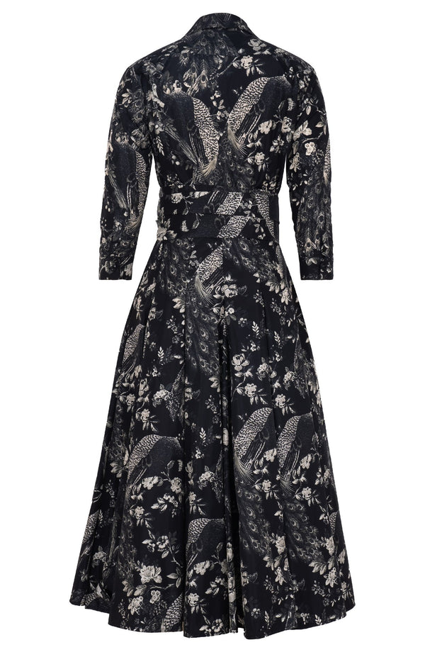 Samantha Dress Shirt Collar 3/4 Sleeve Midi Length Poliamide Taffta (Belvedere Peacock)